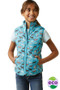 Ariat Youth Bella Reversible Insulated Gilet in Mosaic Blue/ Aqua Foam - Front