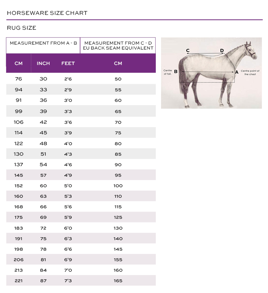 Horseware Rug Sizes