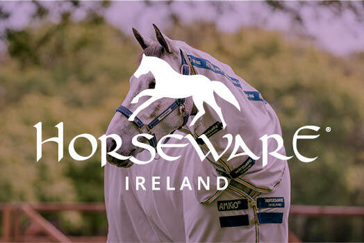 Horseware Ireland logo with horse in background wearing Horseware Ireland Fly rug