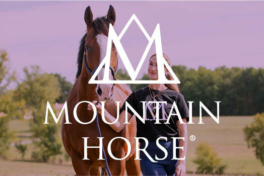 Mountain Horse logo with woman and horse in background