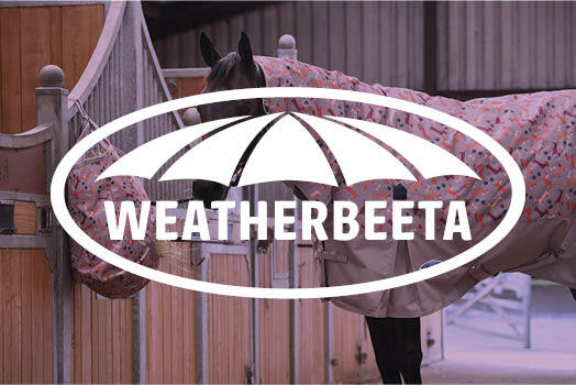 Weatherbeeta logo with horse wearing Weatherbeeta rug in background