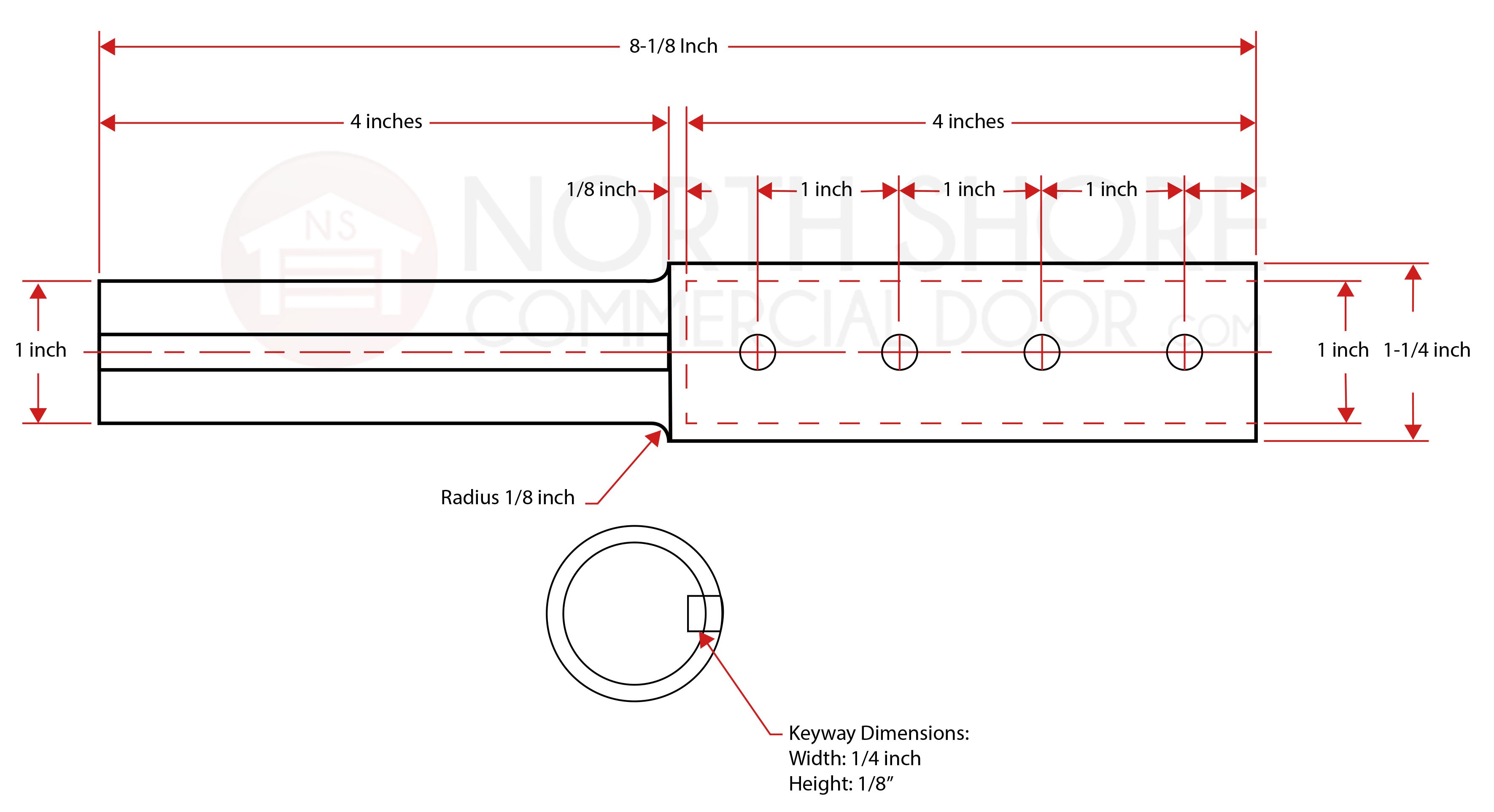 8 Inch Garage Door Shaft Extension for 1in Hollow Shaft Drawing