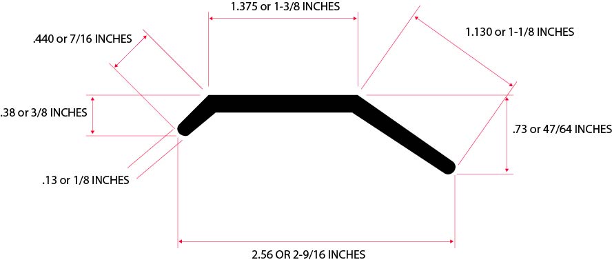 WOOD DOOR Bottom Nail-On Rubber Seal - EPDM Technical Drawing and Measurements