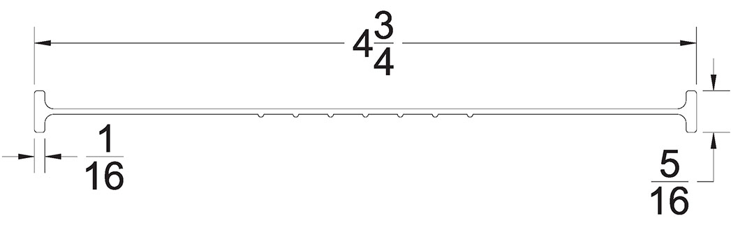 Garage Door Bottom 4-3/4 inch T Vinyl Weather Seal Technical Drawing