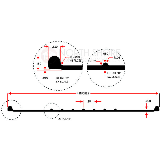 Wayne Dalton Bead End Garage Door Bottom Rubber Weather Seal Technical Drawing and Measurements