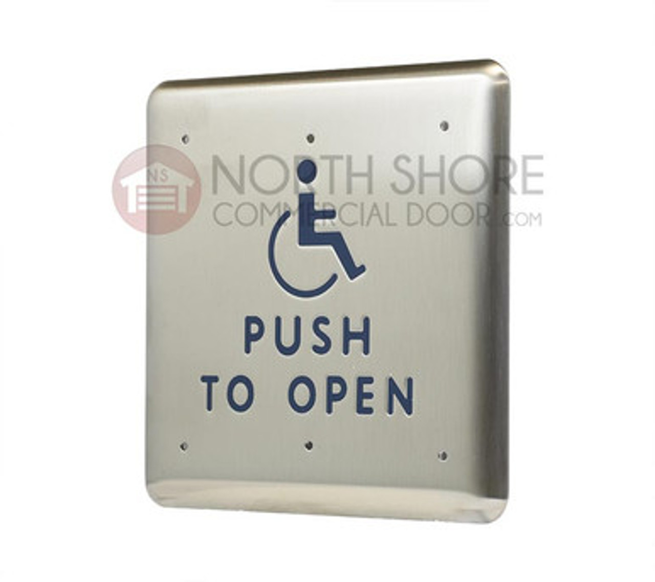 BEA 4.75 Square Push Plate w/blue Handicap Logo & 'Push to Open' text