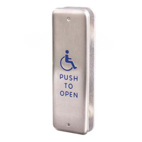 BEA 1.5 x 4.75 Inch Jamb Push Plate w/blue Handicap Logo & Push to Open text 10PBJ1