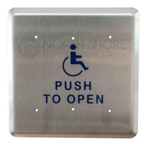 BEA Square Push Plate 6" w/blue Handicap Logo & "Push to Open" text 10PBS61