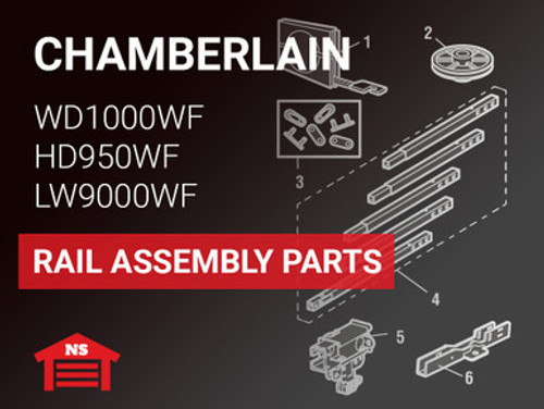 Chamberlain WD1000WF HD950WF LW9000WF Rail Assembly Parts