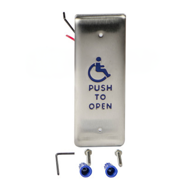 BEA 1.5 x 4.75 Jamb Push Plate w/blue Handicap Logo & Push to Open text  10PBJM1 Microswitch