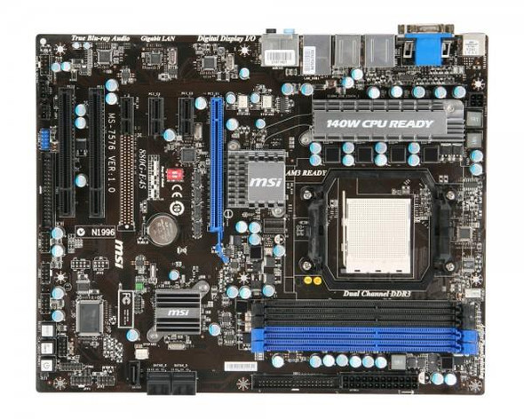 MSI Socket AM3 AMD 890G + SB710 Chipset AMD Phenom II X6/ Phenom II X4/ Phenom II/ AMD Athlon II X4/ Athlon II X3/ Athlon II X2/ AMD Sempron Processors Support DDR3 4x DIMM 5x SATA 3.0Gb/s ATX Motherboard