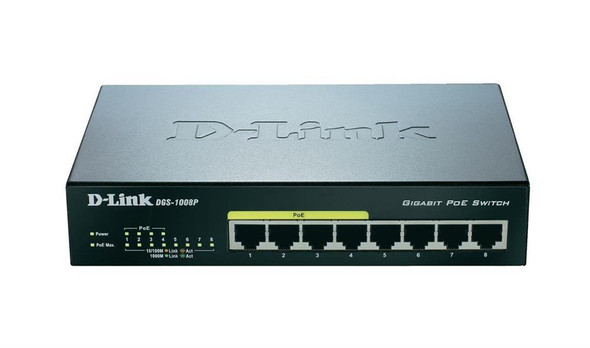 D-Link 8 Port 10/100/1000 (PoE) Unmanaged Gigabit Ethernet Net Switch with 4 Ethernet Ports