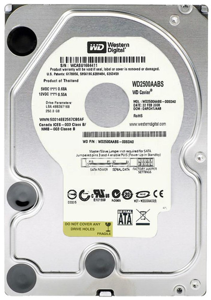 Western Digital Caviar 250GB SATA 3Gb/s 7200RPM 2MB Cache 3.5 inch Hard Drive