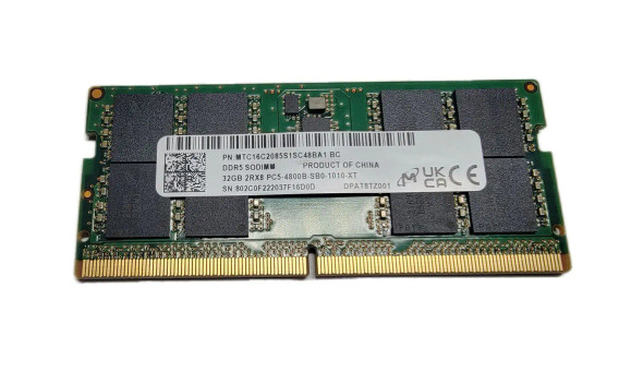 MTC16C2085S1SC48BA1 - Micron 32GB 2400MHz DDR5 PC5-4800 Non-ECC CL40 262-Pin SoDimm 1.1V Dual Rank x8 Memory Module