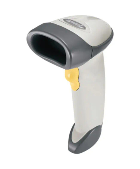 LS2208-SR20001R-KR - Zebra LS2208 Corded barcode scanner designed for global use. It utilizes 1D laser technology to scan standard-range barcodes. The scanner is handheld features a white casing with IP30 protection and includes a stand for hands-free operation. It connects to a computer via a keyboard wedge cable