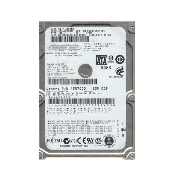 MJA2250BH-G2 - Fujitsu MJA2-BH Series 250GB 5400RPM SATA 3Gb/s 8MB Cache 2.5-inch Hard Drive
