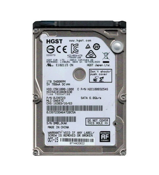 0J39723 - HGST CinemaStar C5K1000 Series 1TB 5400RPM SATA 6Gb/s 32MB Cache (512e) 2.5-inch Hard Drive