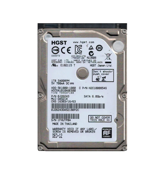 HCC541010A9E680 - HGST CinemaStar C5K1000 Series 1TB 5400RPM SATA 6Gb/s 8MB Cache (512e) 2.5-inch Hard Drive
