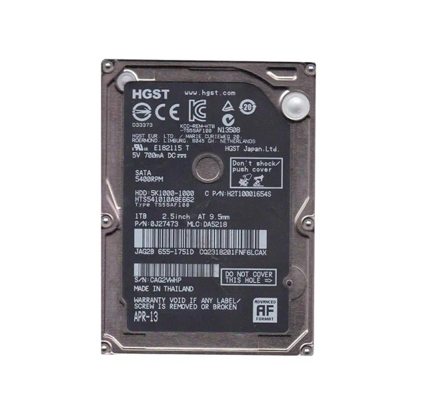 0J27473 - HGST Travelstar 5K1000 Series 1TB 5400RPM SATA 6Gb/s 8MB Cache (512e) 2.5-inch Hard Drive
