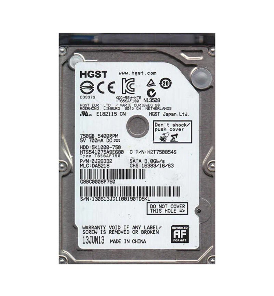 0J26332 - HGST Travelstar 5K1000 Series 750GB 5400RPM SATA 6Gb/s 8MB Cache (512e) 2.5-inch Hard Drive