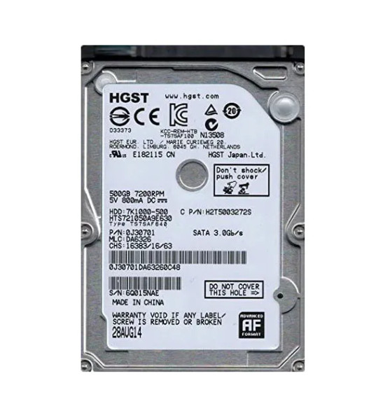 0J30701 - HGST Travelstar 7K1000 500GB 7200RPM SATA 6Gb/s 32MB Cache 2.5-inch Hard Drive