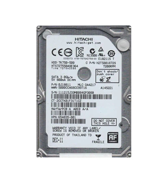 0J18811 - HGST Travelstar 7K750 Series 500GB 7200RPM SATA 3Gb/s 16MB Cache 512e 2.5-inch Hard Drive