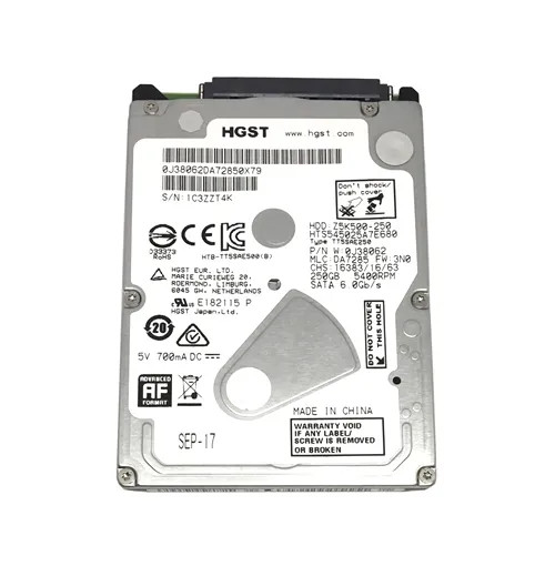 HTS545025A7E680 - HGST Travelstar Z5K500 Series 250GB 5400RPM SATA 6Gb/s 8MB Cache 2.5-inch Hard Drive