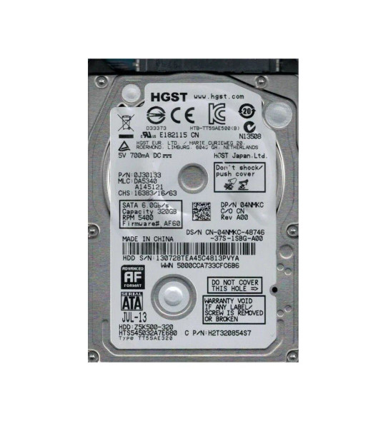0J30133 - HGST Travelstar Z5K500 Series 320GB 5400RPM SATA 6Gb/s 8MB Cache 2.5-inch Hard Drive