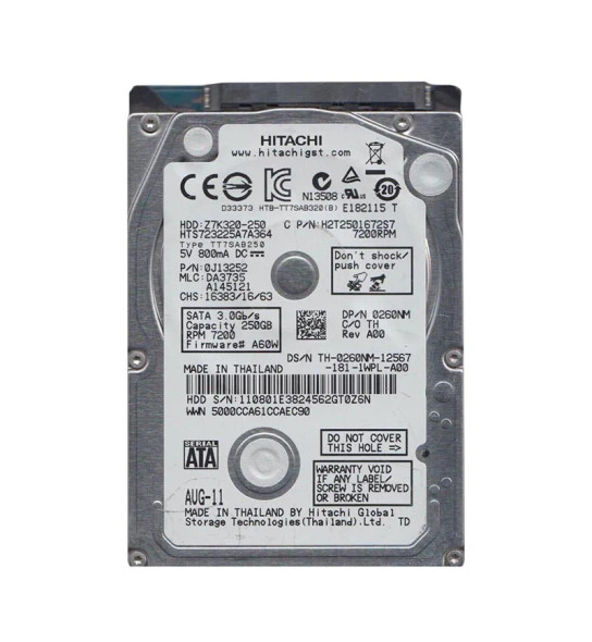 0J13252 - HGST Travelstar Z7K320 Series 250GB 7200RPM SATA 3Gb/s 16MB Cache (512) 2.5-inch Hard Drive