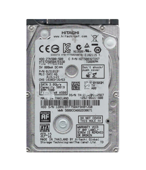0J31015 - HGST Travelstar Z7K500 500GB 7200RPM 32MB Cache SATA 6Gb/s (512e) 2.5-inch Hard Drive