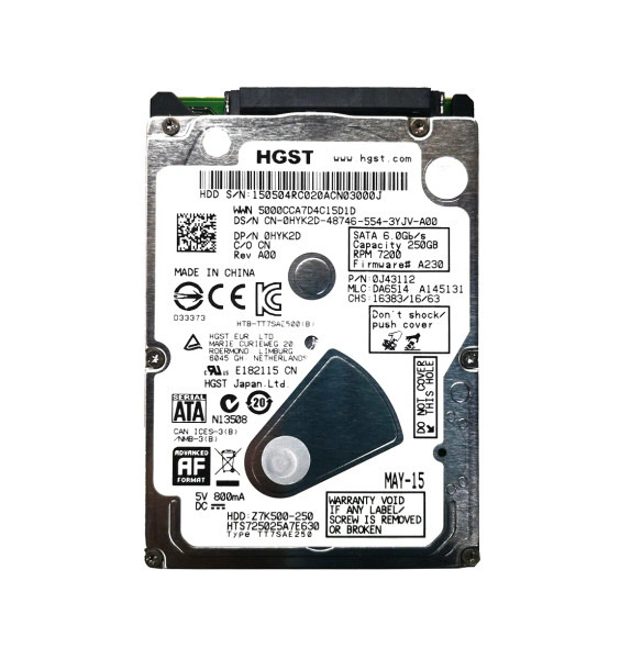 HTS725025A7E630 - HGST Travelstar Z7K500 Series 250GB 7200RPM SATA 6Gb/s 32MB Cache 512e 2.5-inch Hard Drive