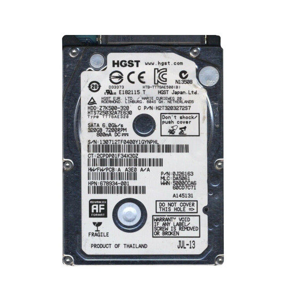 0J26163 - HGST Travelstar Z7K500 Series 320GB 7200RPM SATA 6Gb/s 32MB Cache (512e) 2.5-inch Hard Drive