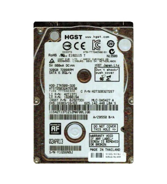 0J32733 - HGST Travelstar Z7K500 Series 320GB 7200RPM SATA 6Gb/s 32MB Cache (512e) 2.5-inch Hard Drive