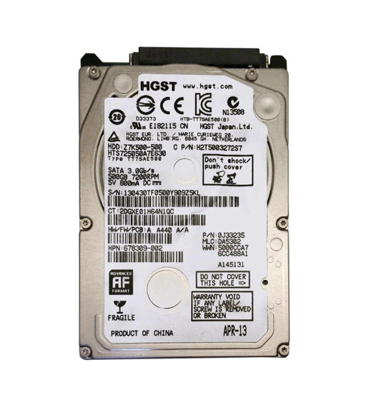 0J33235 - HGST Travelstar Z7K500 Series 500GB 7200RPM SATA 6Gb/s 32MB Cache (512e) 2.5-inch Hard Drive
