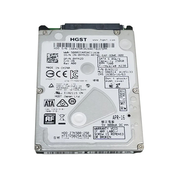 HTE725025A7E630 - Hitachi 250GB 7200RPM SATA 6Gb/s 32MB Cache (512e) 2.5-inch Hard Drive