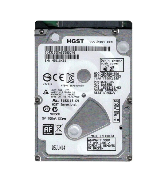 0J43135 - Hitachi 500GB 5400RPM SATA 6Gb/s 2.5-inch Hard Drive