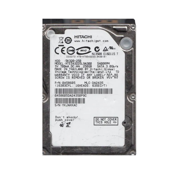 HTE543225L9A300 - Hitachi Travelstar 5K320 Series 250GB 5400RPM SATA 3Gb/s 8MB Cache (512) 7-Pin 2.5-inch Hard Drive
