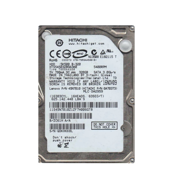 0A70373 - Hitachi Travelstar 5K500.B Series 320GB 5400RPM SATA 3Gb/s 8MB Cache 2.5-inch Hard Drive