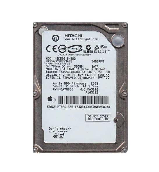 0A76055 - Hitachi Travelstar 5K500.B Series 500GB 5400RPM SATA 1.5Gb/s 8MB Cache 2.5-inch Hard Drive