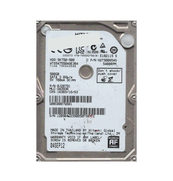 0J20791 - Hitachi Travelstar 5K750 Series 500GB 5400RPM SATA 3Gb/s 8MB Cache 512e 2.5-inch Hard Drive