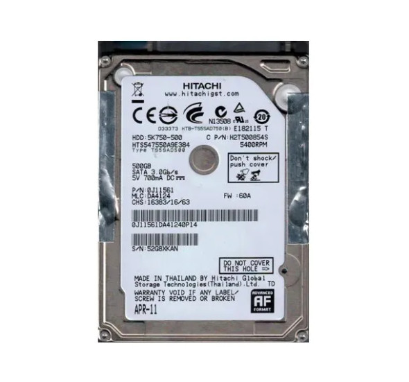 HTS547550A9E384 - Hitachi Travelstar 5K750 Series 500GB 5400RPM SATA 3Gb/s 8MB Cache 512e 2.5-inch Hard Drive