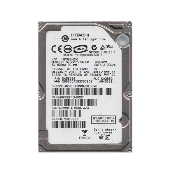 0A58106 - Hitachi Travelstar 7K320 Series 250GB 7200RPM SATA 3Gb/s 16MB Cache (512) 2.5-inch Hard Drive