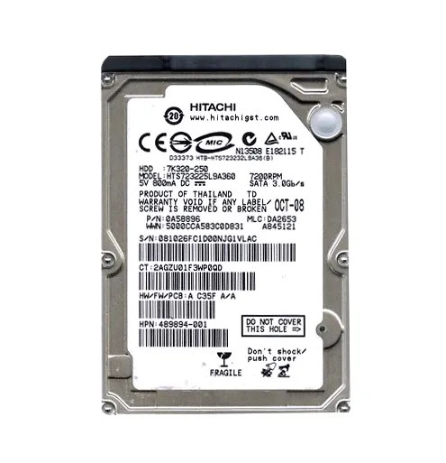 0A58896 - Hitachi Travelstar 7K320 Series 250GB 7200RPM SATA 3Gb/s 16MB Cache (512) 2.5-inch Hard Drive