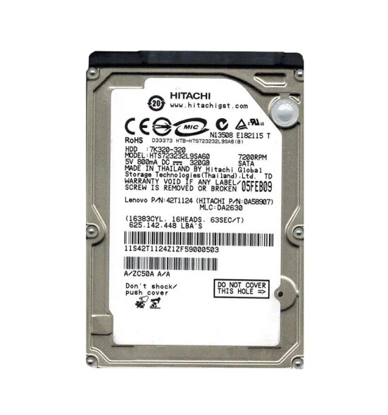 HTS723232L9SA60 - Hitachi Travelstar 7K320 Series 320GB 7200RPM SATA 1.5Gb/s 16MB Cache (512) 2.5-inch Hard Drive