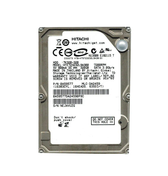 HTE723232L9A300 - Hitachi Travelstar 7K320 Series 320GB 7200RPM SATA 3Gb/s 16MB Cache (512) 2.5-inch Hard Drive