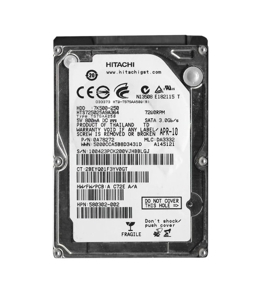 0A78272 - Hitachi Travelstar 7K500 Series 250GB 7200RPM SATA 3Gb/s 16MB Cache (512e) 2.5-inch Hard Drive
