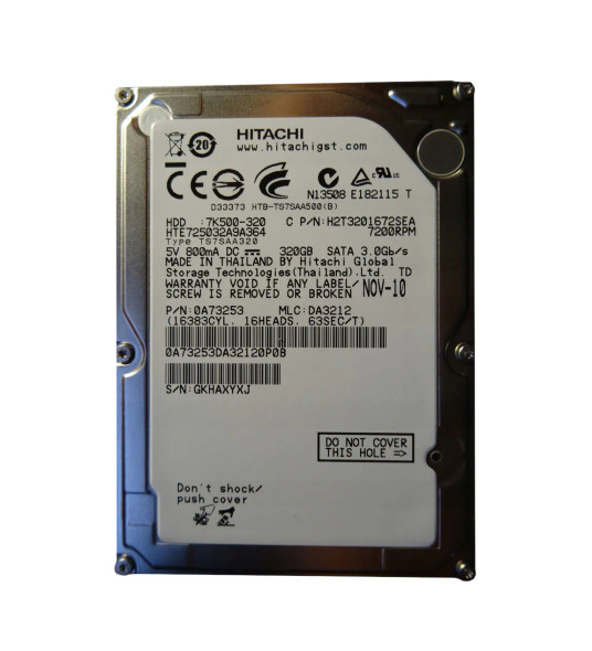 0A73253 - Hitachi Travelstar 7K500 Series 320GB 7200RPM SATA 3Gb/s 16MB Cache 512e 2.5-inch Hard Drive