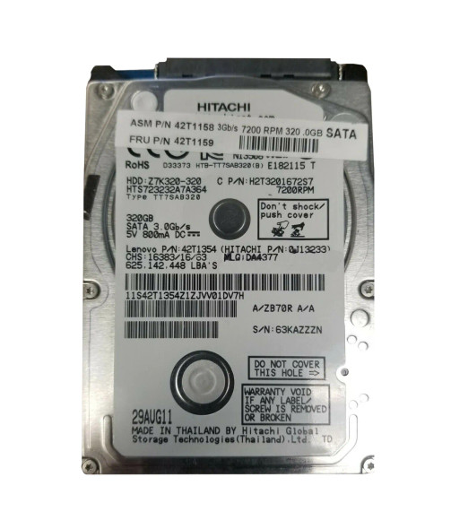 H2T3201672S - Hitachi Travelstar 7K500 Series 320GB 7200RPM SATA 3Gb/s 16MB Cache 512e 2.5-inch Hard Drive