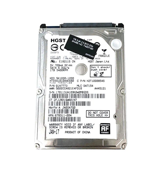 714257-001 - HP 1TB 5400RPM SATA 6Gb/s (512e) 2.5-inch Hard Drive