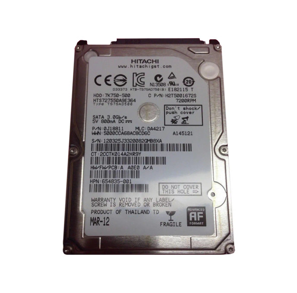 654835-001 - HP 500GB 7200RPM SATA 3Gb/s 16MB Cache 2.5-inch Hard Drive